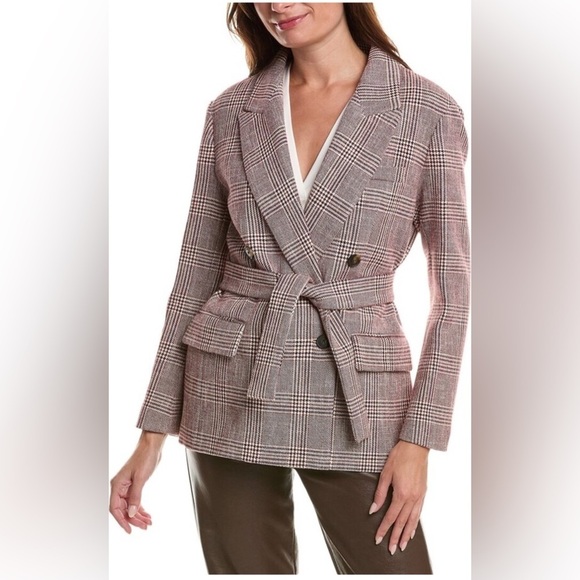 MAJE Vinone Double-breasted Prince of Wales checked cotton-blend tweed blazer - Picture 7 of 8